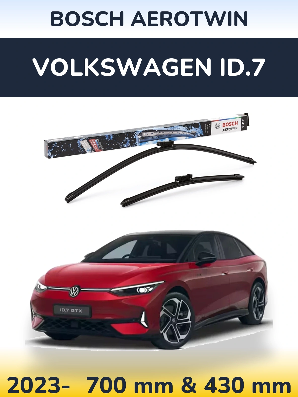Sada předních stěračů BOSCH AeroTwin 700 a 425 mm pro Volkswagen ID.7 2023-2026
