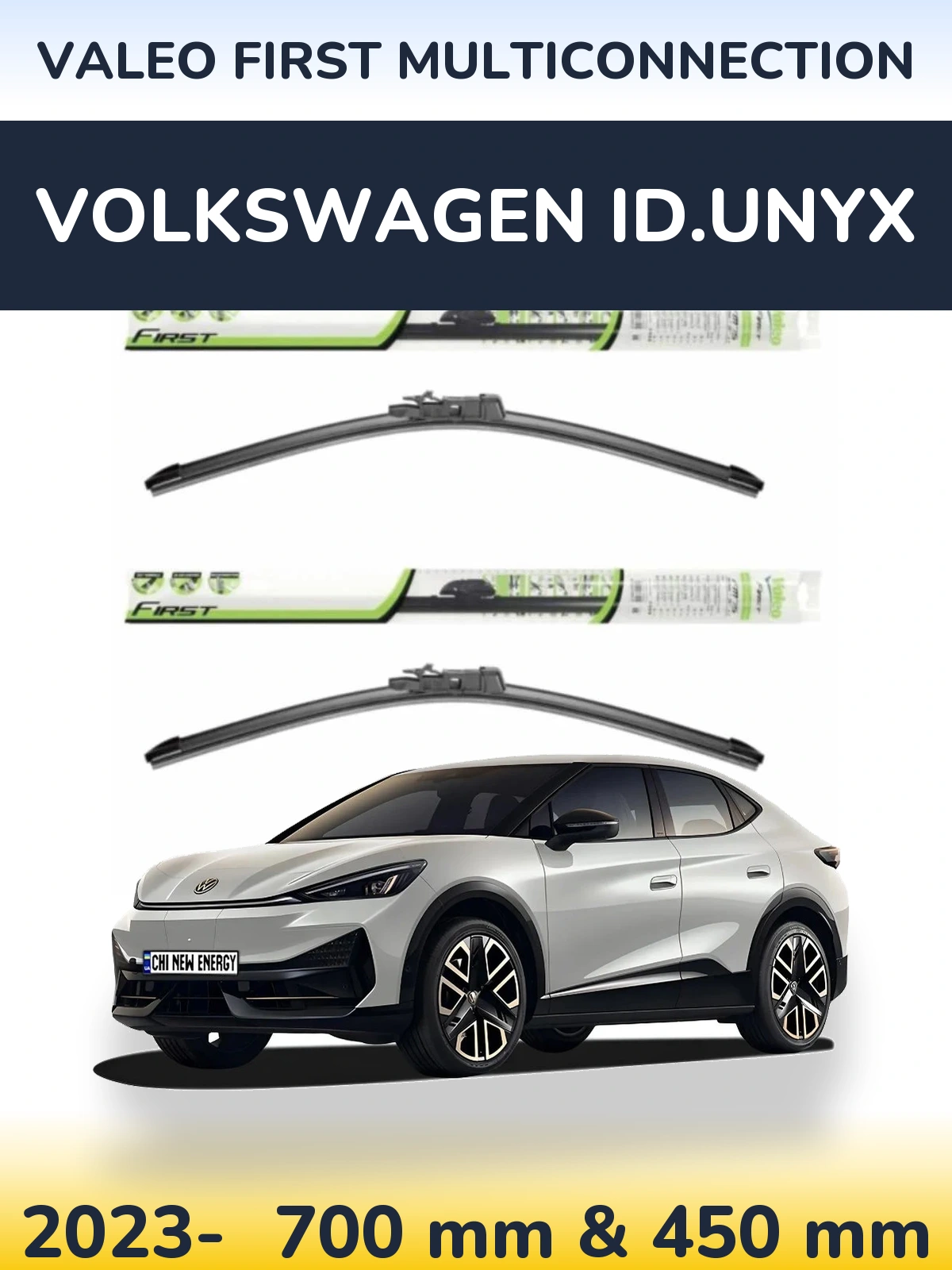 Sada předních stěračů Valeo First MultiConnection 700 a 450 mm pro Volkswagen ID.UNYX 2023-2026