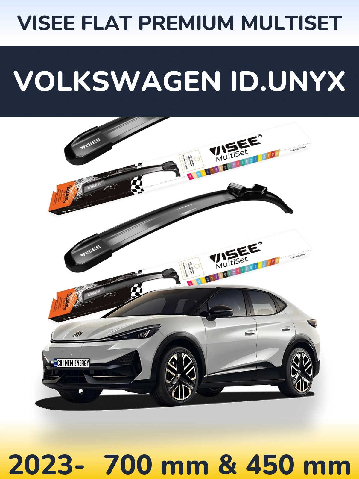 Sada předních stěračů VISEE FLAT PREMIUM MultiSet 700 a 450 mm pro Volkswagen ID.UNYX 2023-2026