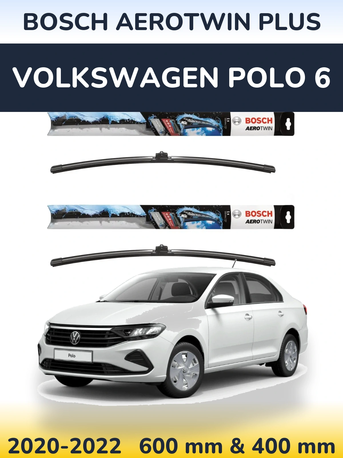 Sada předních stěračů BOSCH AeroTwin Plus 600 a 400 mm pro Volkswagen Polo 6 2020-2022