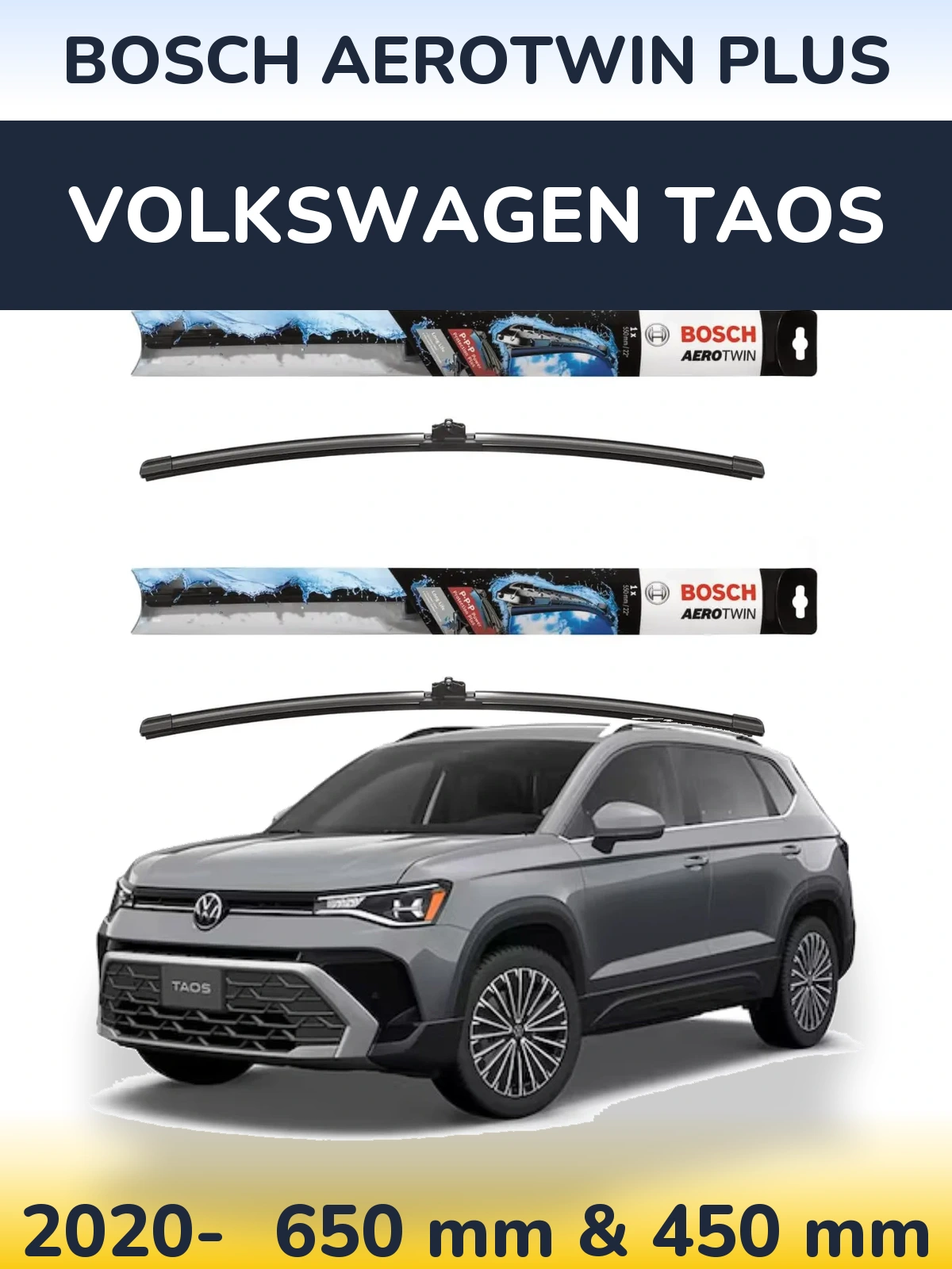 Sada předních stěračů BOSCH AeroTwin Plus 650 a 450 mm pro Volkswagen Taos 2020-2026