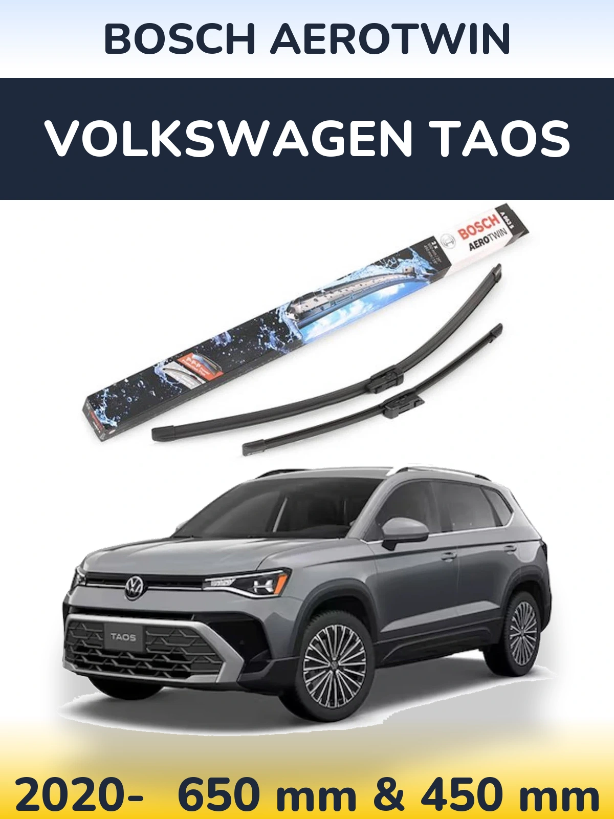 Sada předních stěračů BOSCH AeroTwin 650 a 450 mm pro Volkswagen Taos 2020-2026