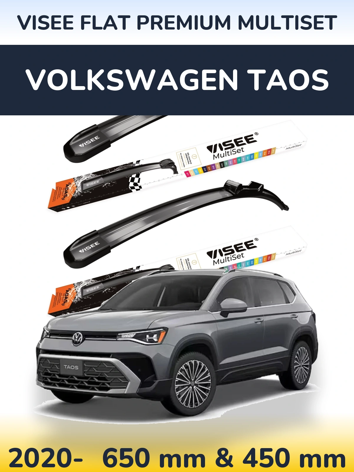 Sada předních stěračů VISEE FLAT PREMIUM MultiSet 650 a 450 mm pro Volkswagen Taos 2020-2026