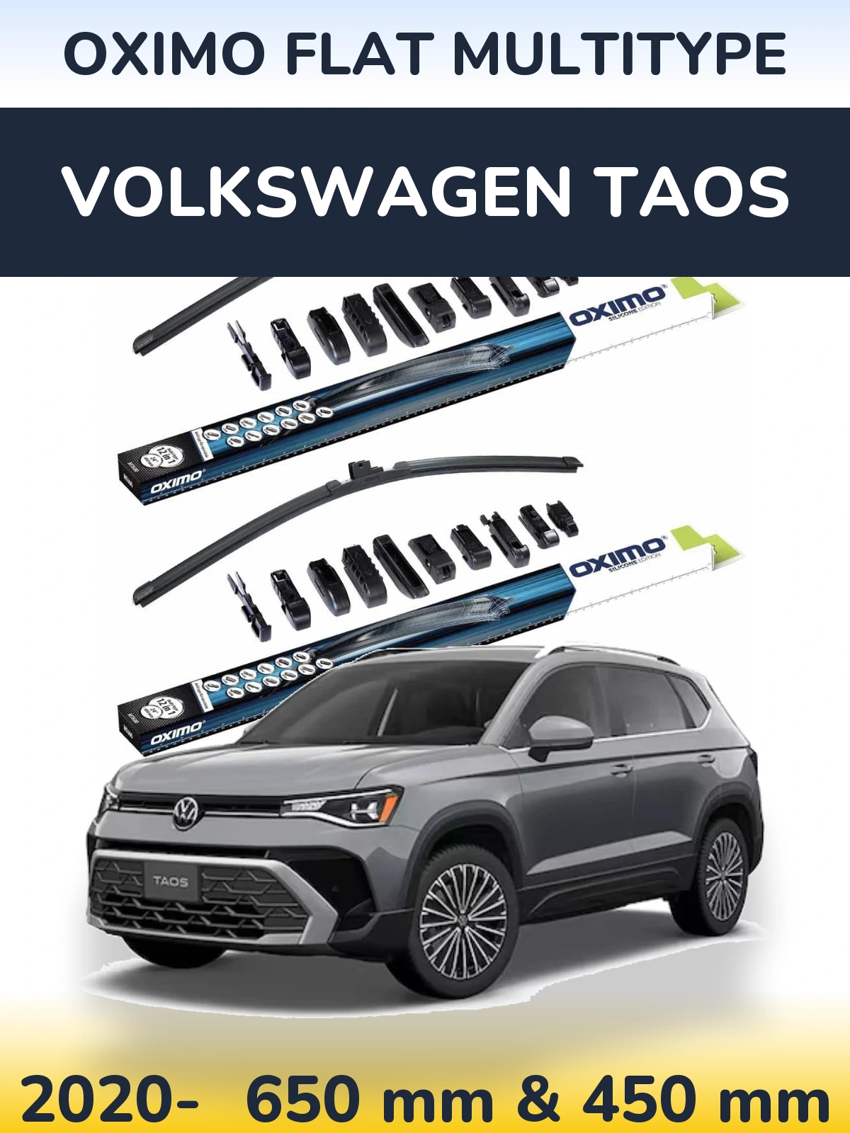 Sada předních stěračů Oximo Flat MultiType 650 a 450 mm pro Volkswagen Taos 2020-2026