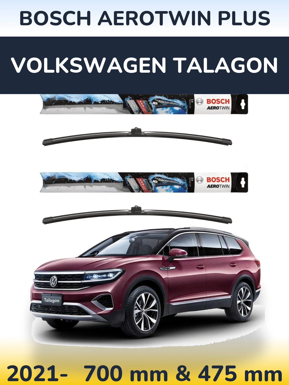 Sada předních stěračů BOSCH AeroTwin Plus 700 a 475 mm pro Volkswagen Talagon 2021-2026