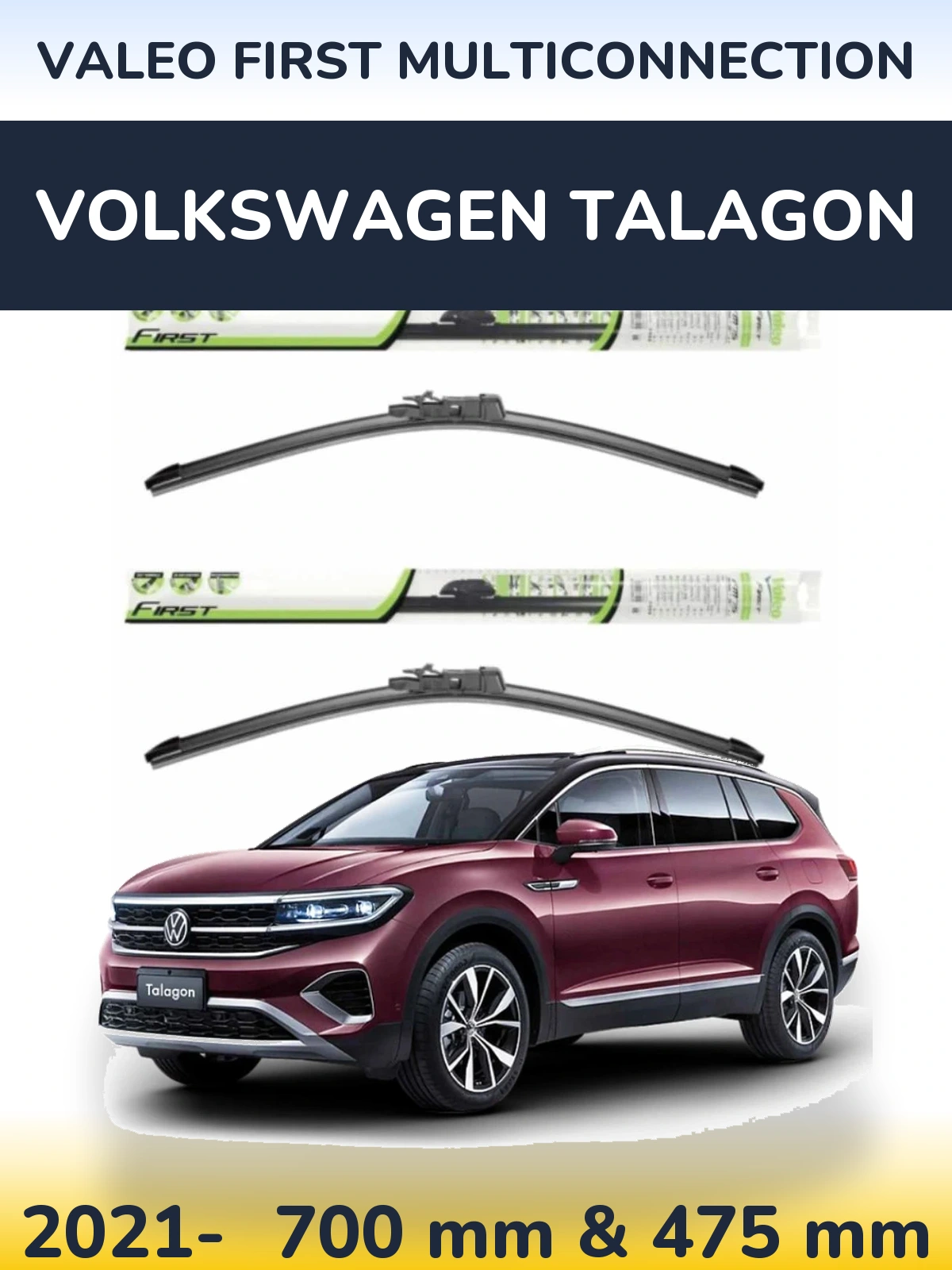 Sada předních stěračů Valeo First MultiConnection 700 a 475 mm pro Volkswagen Talagon 2021-2026