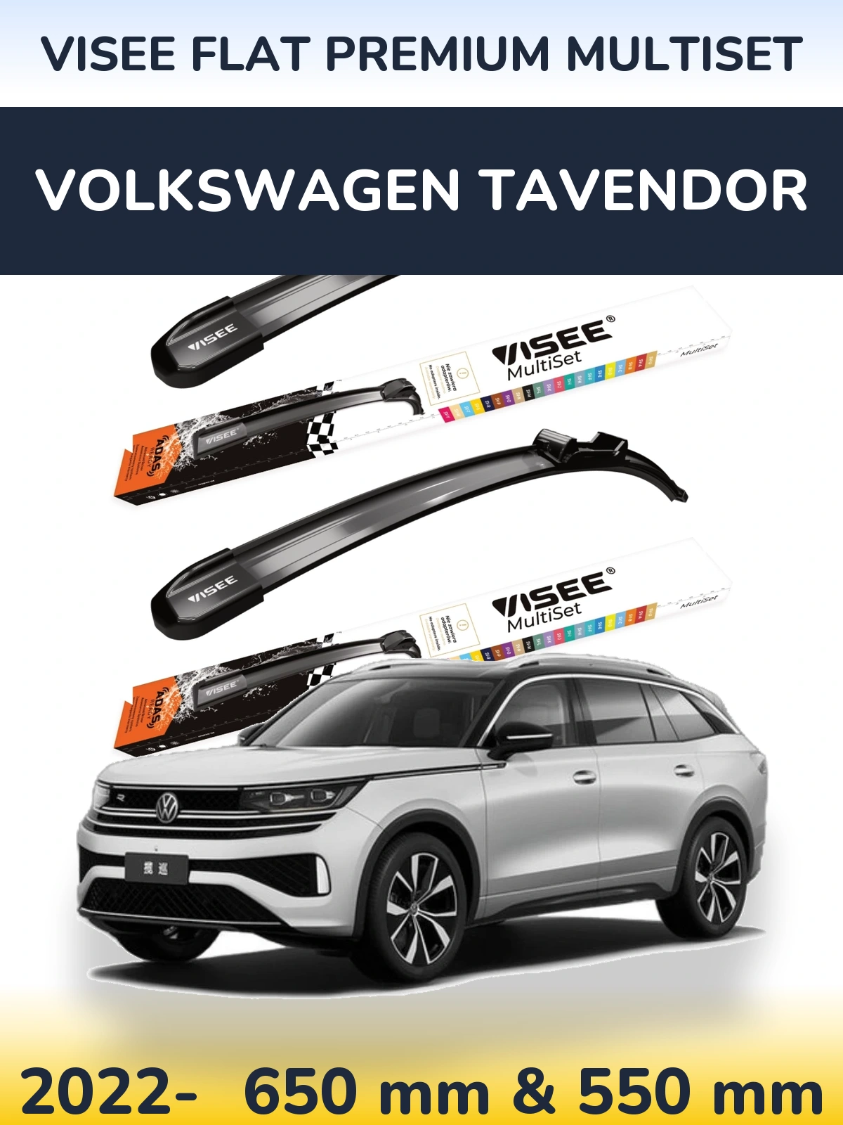 Sada předních stěračů VISEE FLAT PREMIUM MultiSet 650 a 550 mm pro Volkswagen Tavendor 2022-2026