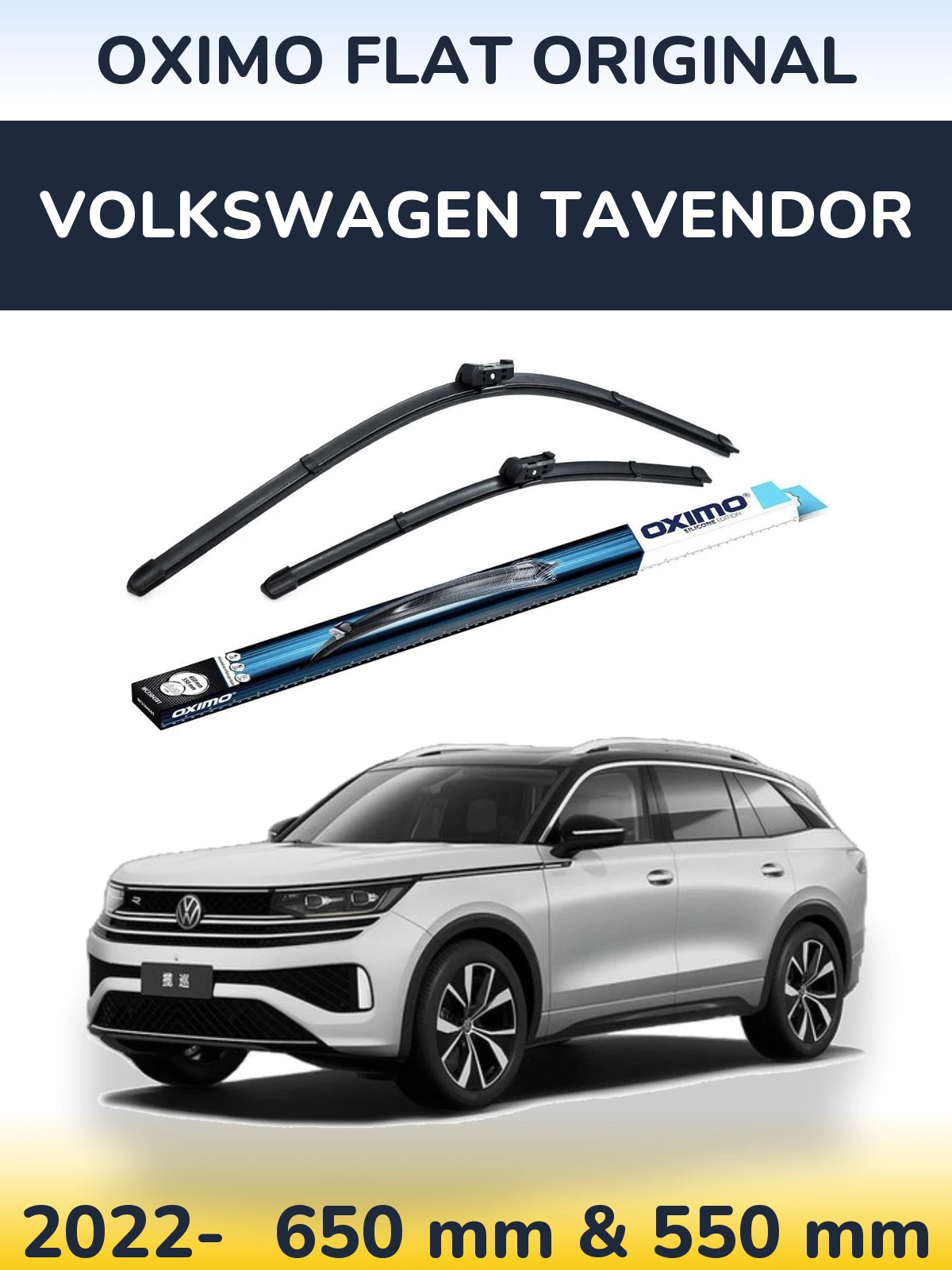 Sada předních stěračů Oximo Flat Original 650 a 550 mm pro Volkswagen Tavendor 2022-2026