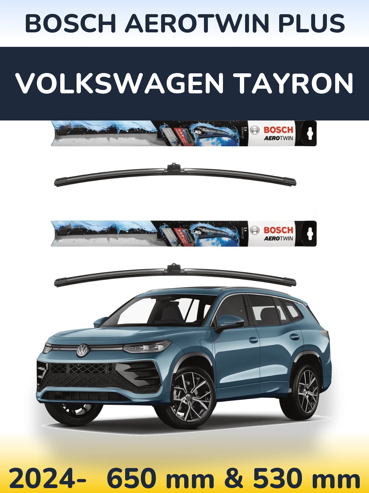 Sada předních stěračů BOSCH AeroTwin Plus 650 a 530 mm pro Volkswagen Tayron 2024-2026
