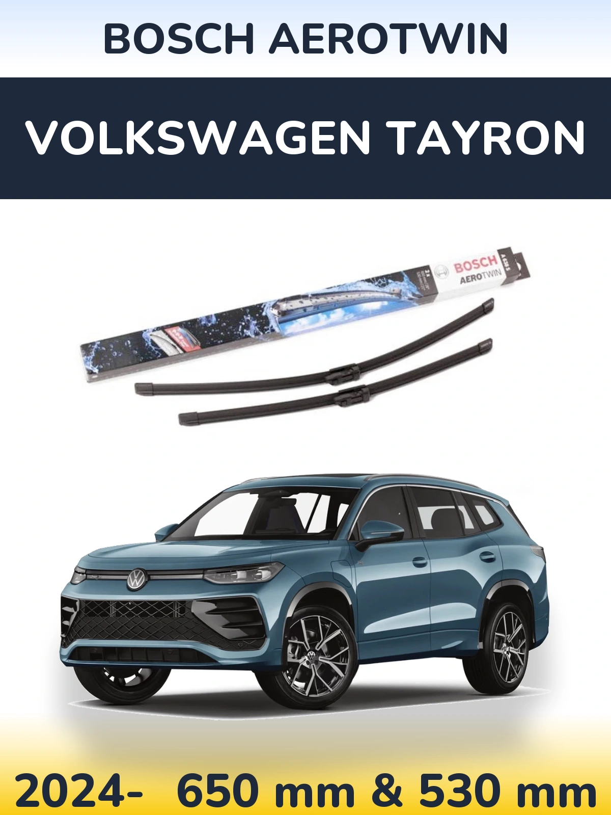 Sada předních stěračů BOSCH AeroTwin 650 a 530 mm pro Volkswagen Tayron 2024-2026