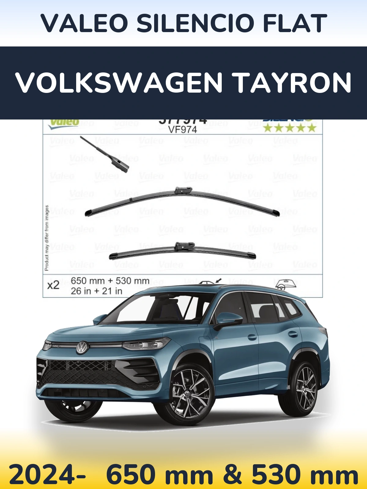 Sada předních stěračů Valeo Silencio Flat 650 a 530 mm pro Volkswagen Tayron 2024-2026