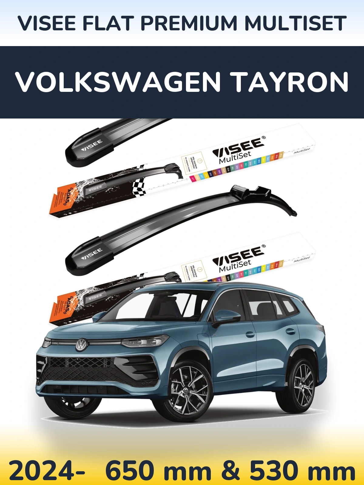 Sada předních stěračů VISEE FLAT PREMIUM MultiSet 650 a 530 mm pro Volkswagen Tayron 2024-2026