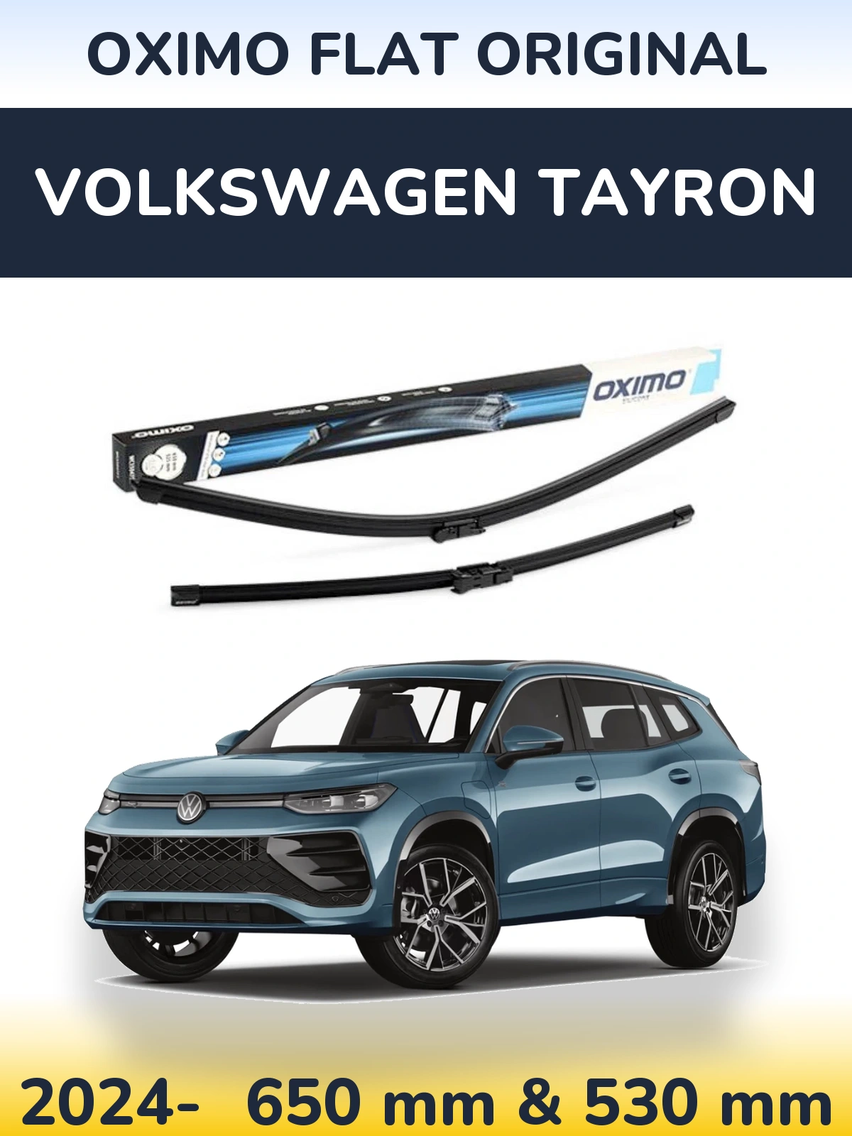 Sada předních stěračů Oximo Flat Original 650 a 530 mm pro Volkswagen Tayron 2024-2026