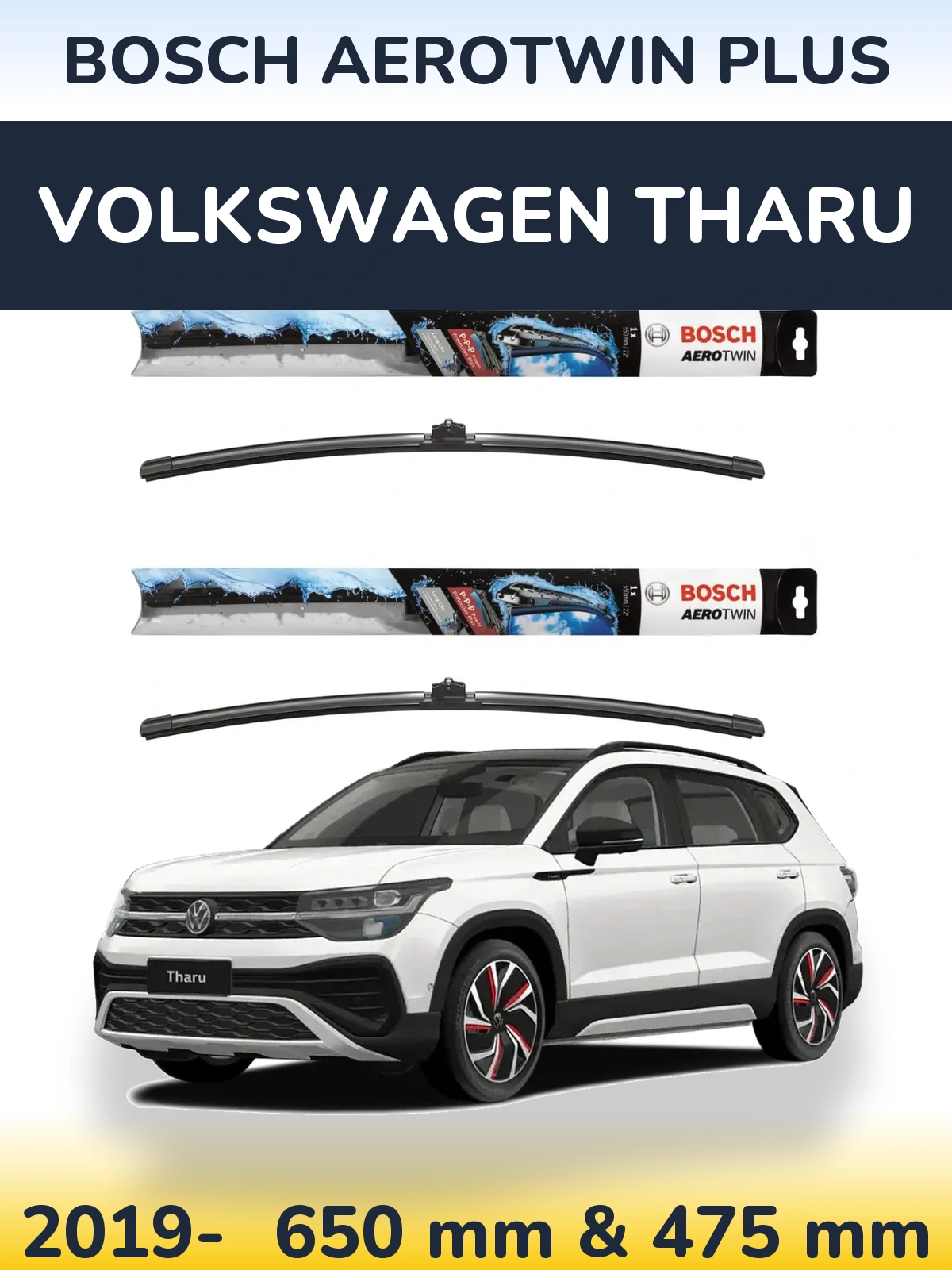 Sada předních stěračů BOSCH AeroTwin Plus 650 a 475 mm pro Volkswagen Tharu 2019-2026