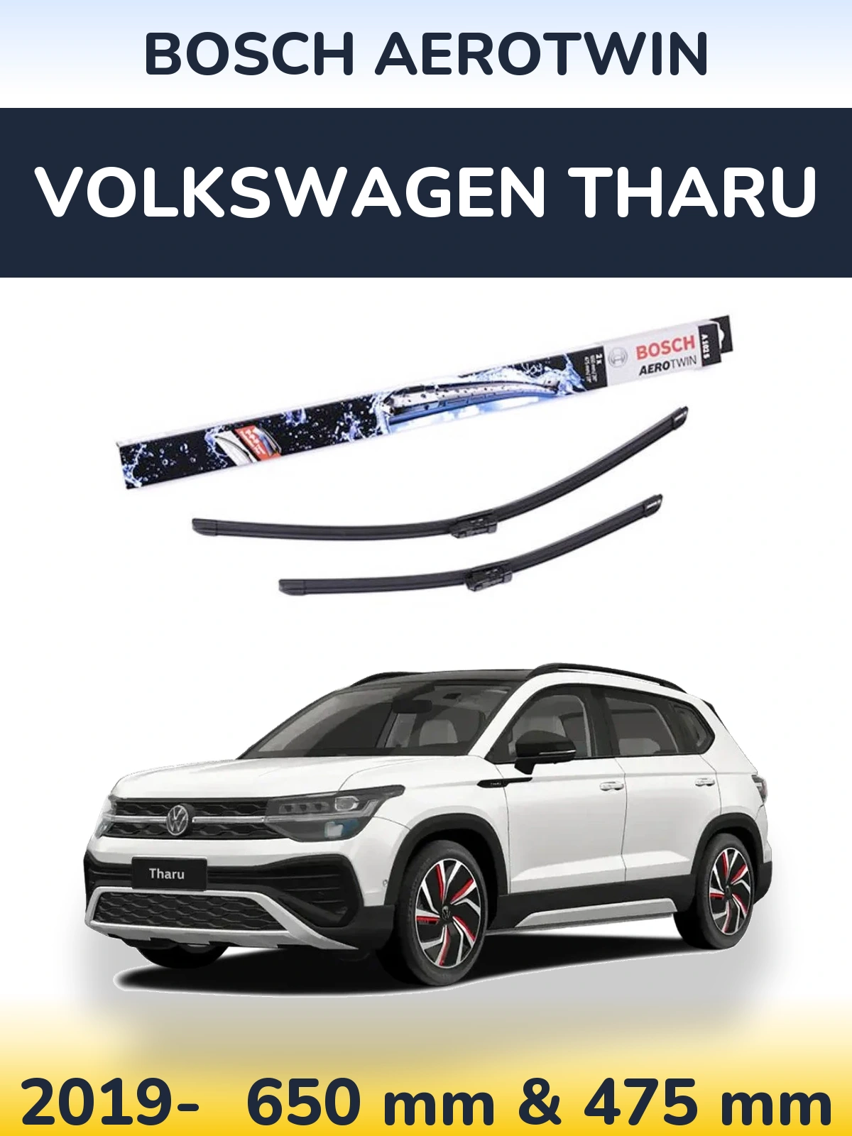 Sada předních stěračů BOSCH AeroTwin 650 a 475 mm pro Volkswagen Tharu 2019-2026