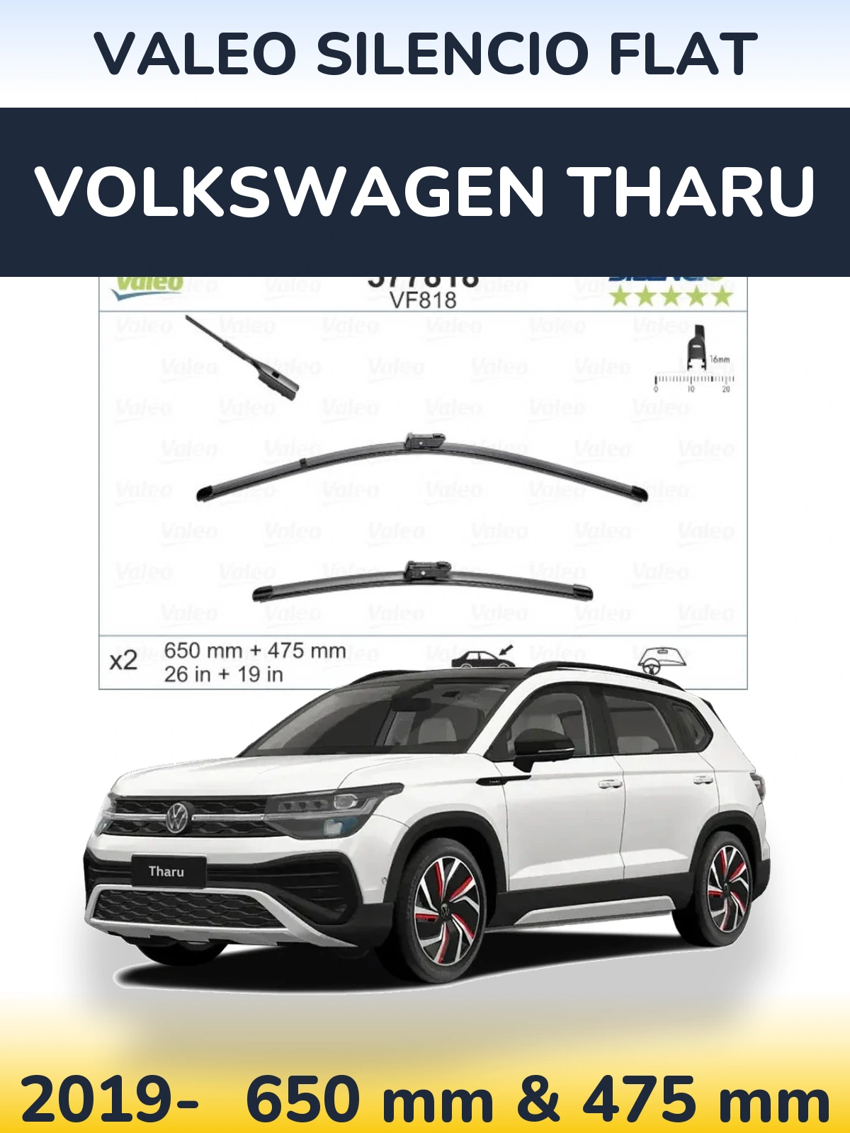 Sada předních stěračů Valeo Silencio Flat 650 a 475 mm pro Volkswagen Tharu 2019-2026