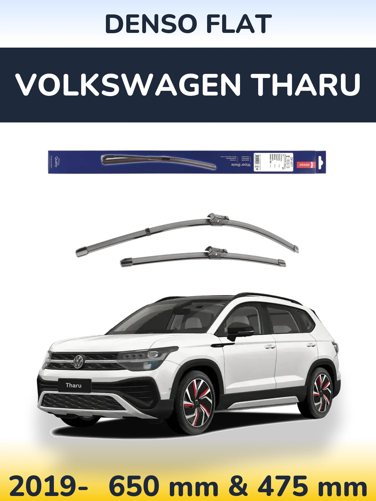 Sada předních stěračů Denso Flat 650 a 475 mm pro Volkswagen Tharu 2019-2026
