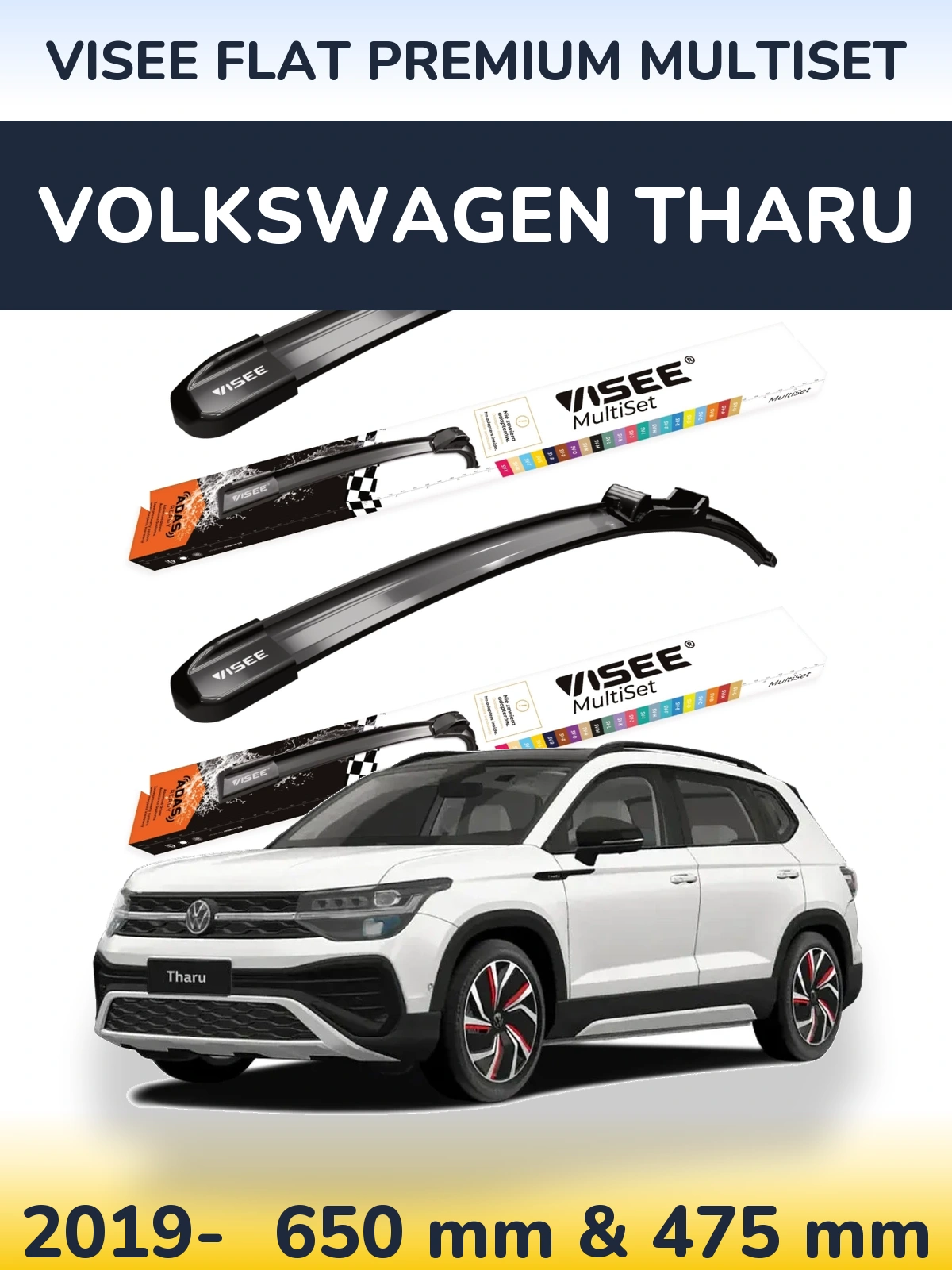 Sada předních stěračů VISEE FLAT PREMIUM MultiSet 650 a 475 mm pro Volkswagen Tharu 2019-2026