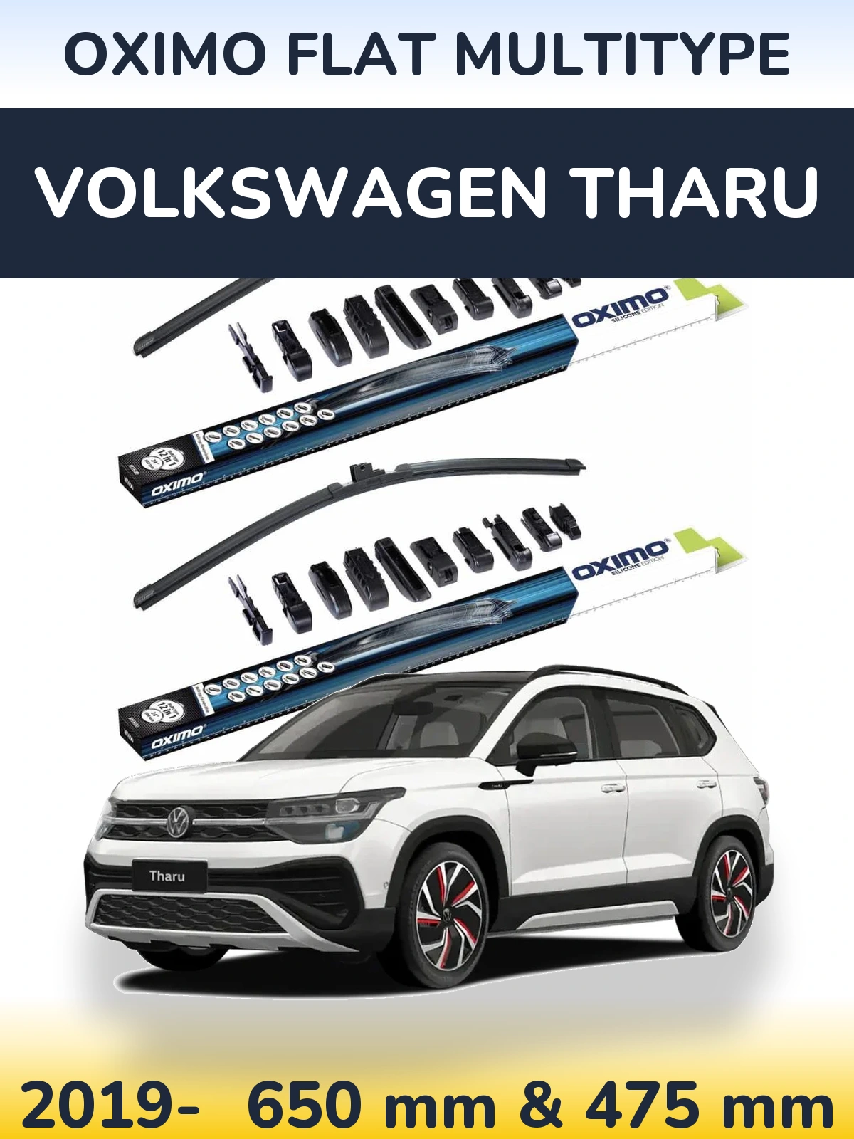 Sada předních stěračů Oximo Flat MultiType 650 a 475 mm pro Volkswagen Tharu 2019-2026