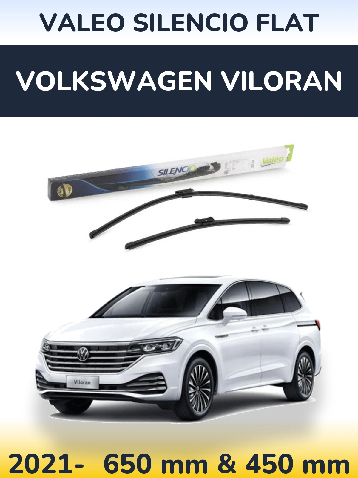 Sada předních stěračů Valeo Silencio Flat 650 a 450 mm pro Volkswagen Viloran 2021-2026