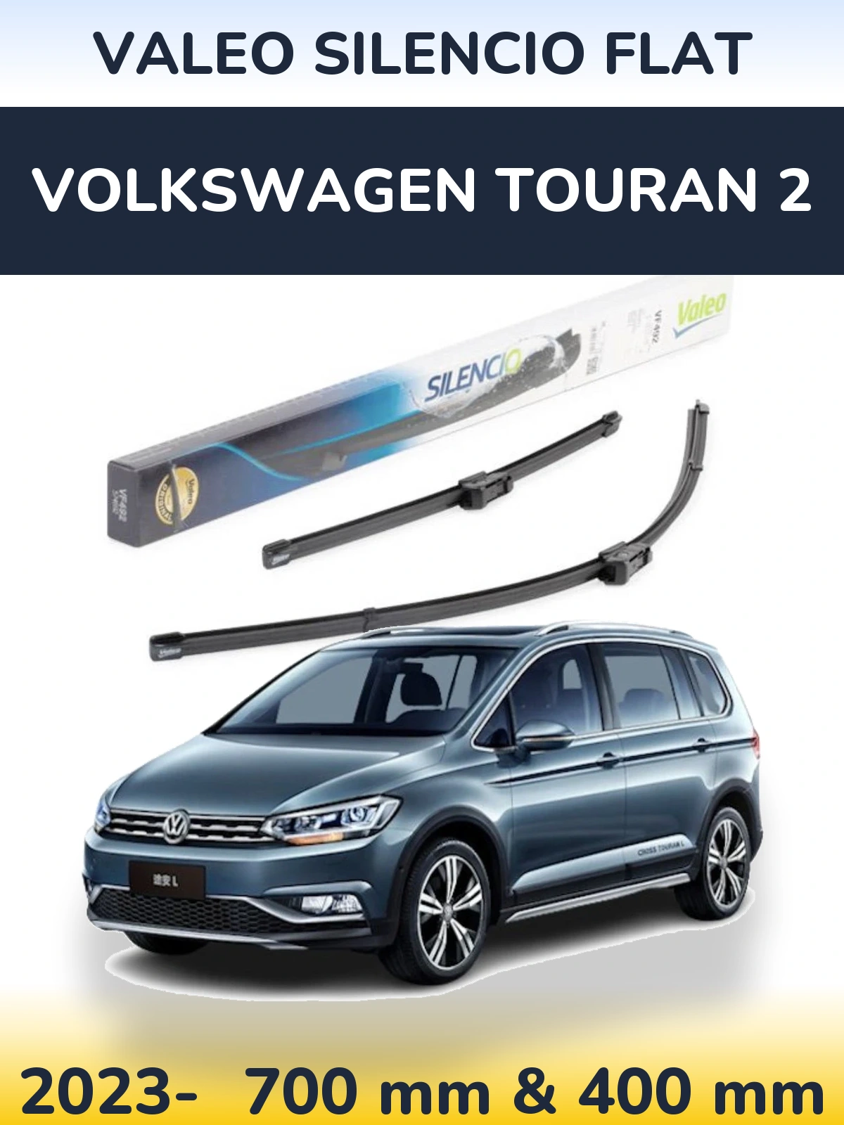 Sada předních stěračů Valeo Silencio Flat 700 a 400 mm pro Volkswagen Touran 2 2023-2026