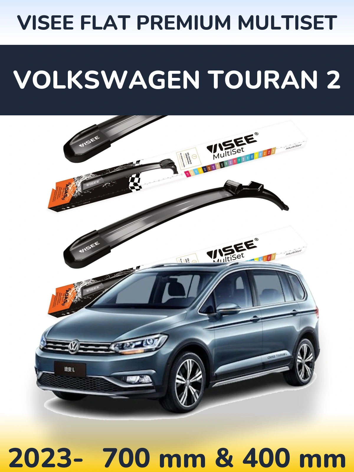 Sada předních stěračů VISEE FLAT PREMIUM MultiSet 700 a 400 mm pro Volkswagen Touran 2 2023-2026