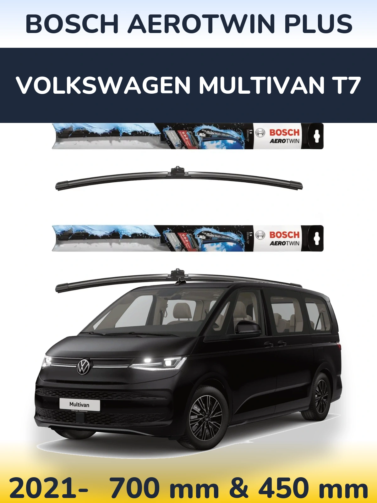 Sada předních stěračů BOSCH AeroTwin Plus 700 a 450 mm pro Volkswagen Multivan T7 2021-2026