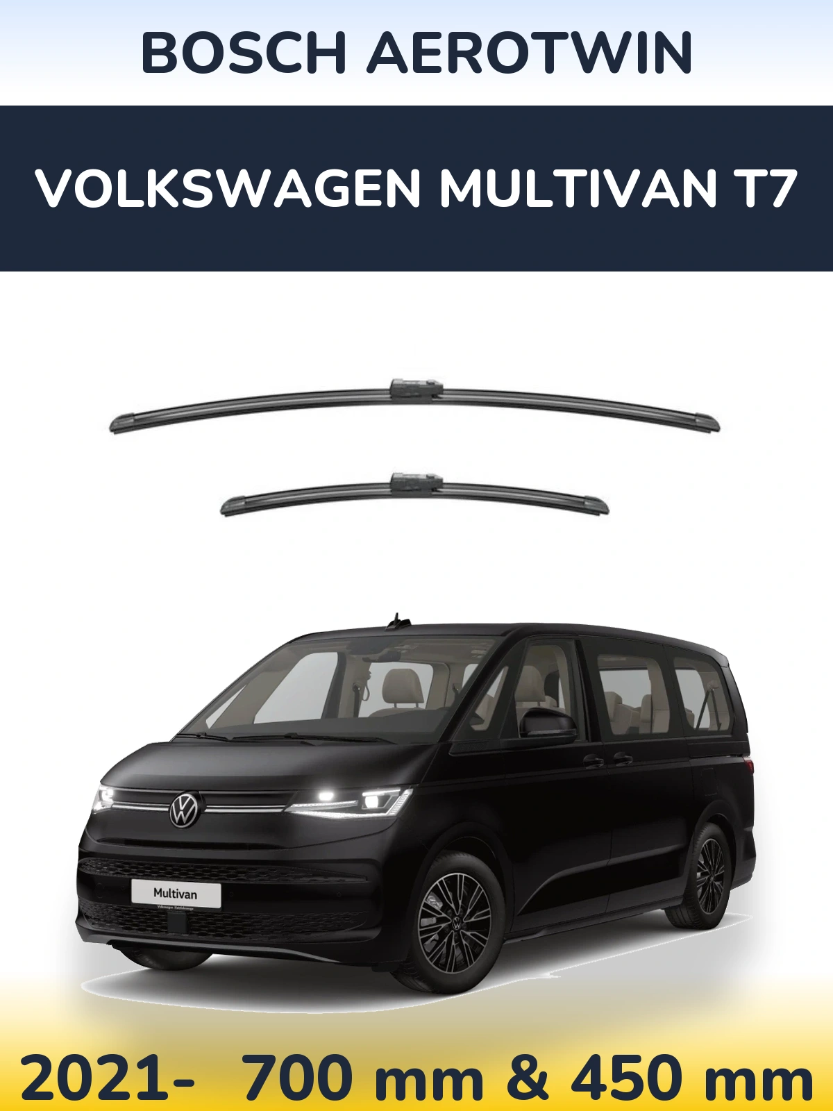 Sada předních stěračů BOSCH AeroTwin 700 a 450 mm pro Volkswagen Multivan T7 2021-2026