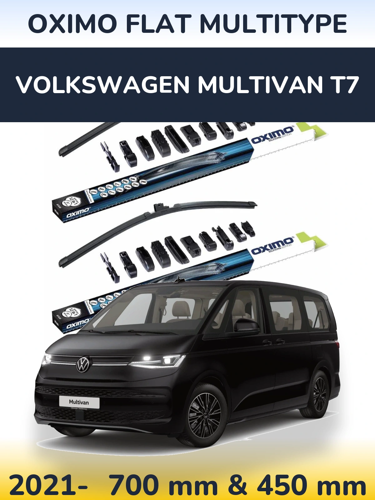 Sada předních stěračů Oximo Flat MultiType 700 a 450 mm pro Volkswagen Multivan T7 2021-2026