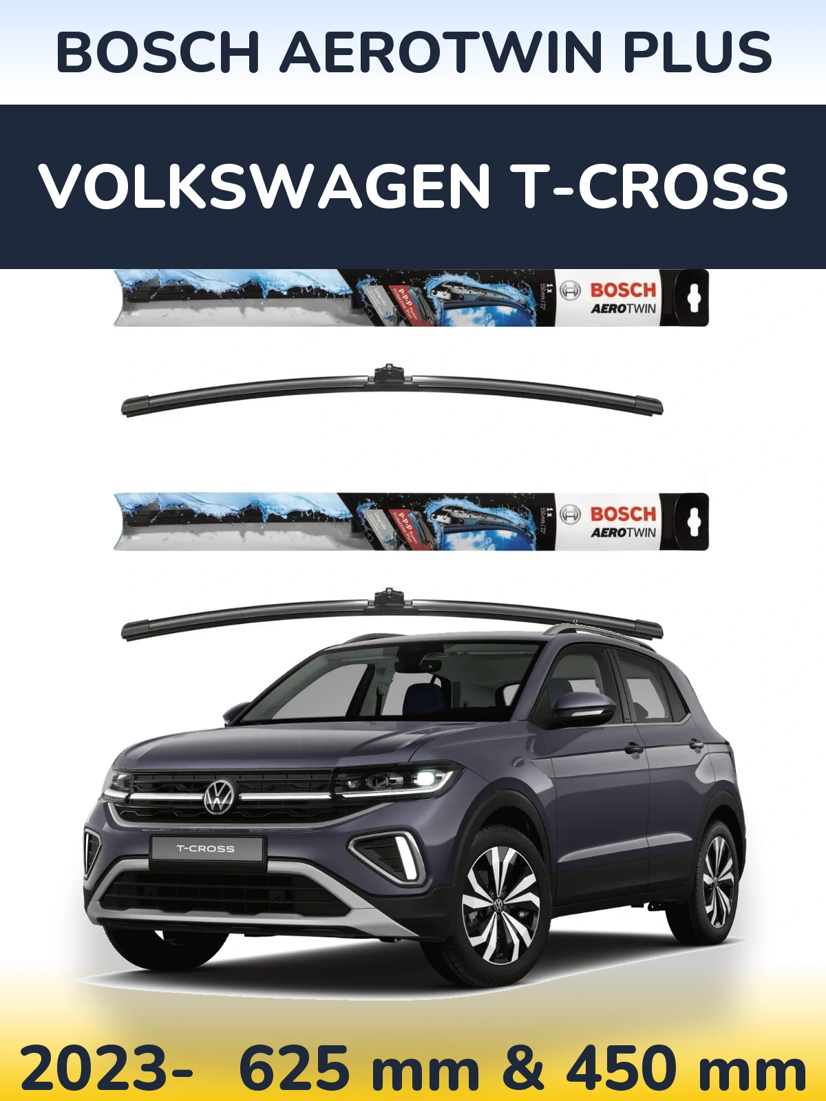 Sada předních stěračů BOSCH AeroTwin Plus 600 a 450 mm pro Volkswagen T-Cross 2023-2026