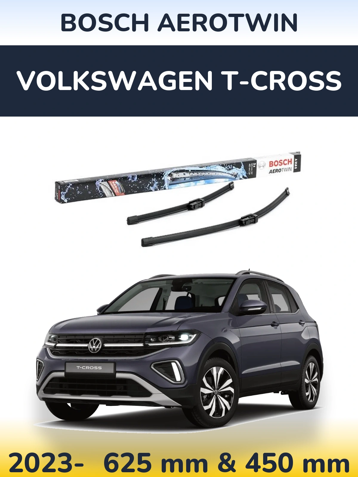 Комплект передніх щіток BOSCH AeroTwin 625 & 450 мм для Volkswagen T-Cross 2023-2026