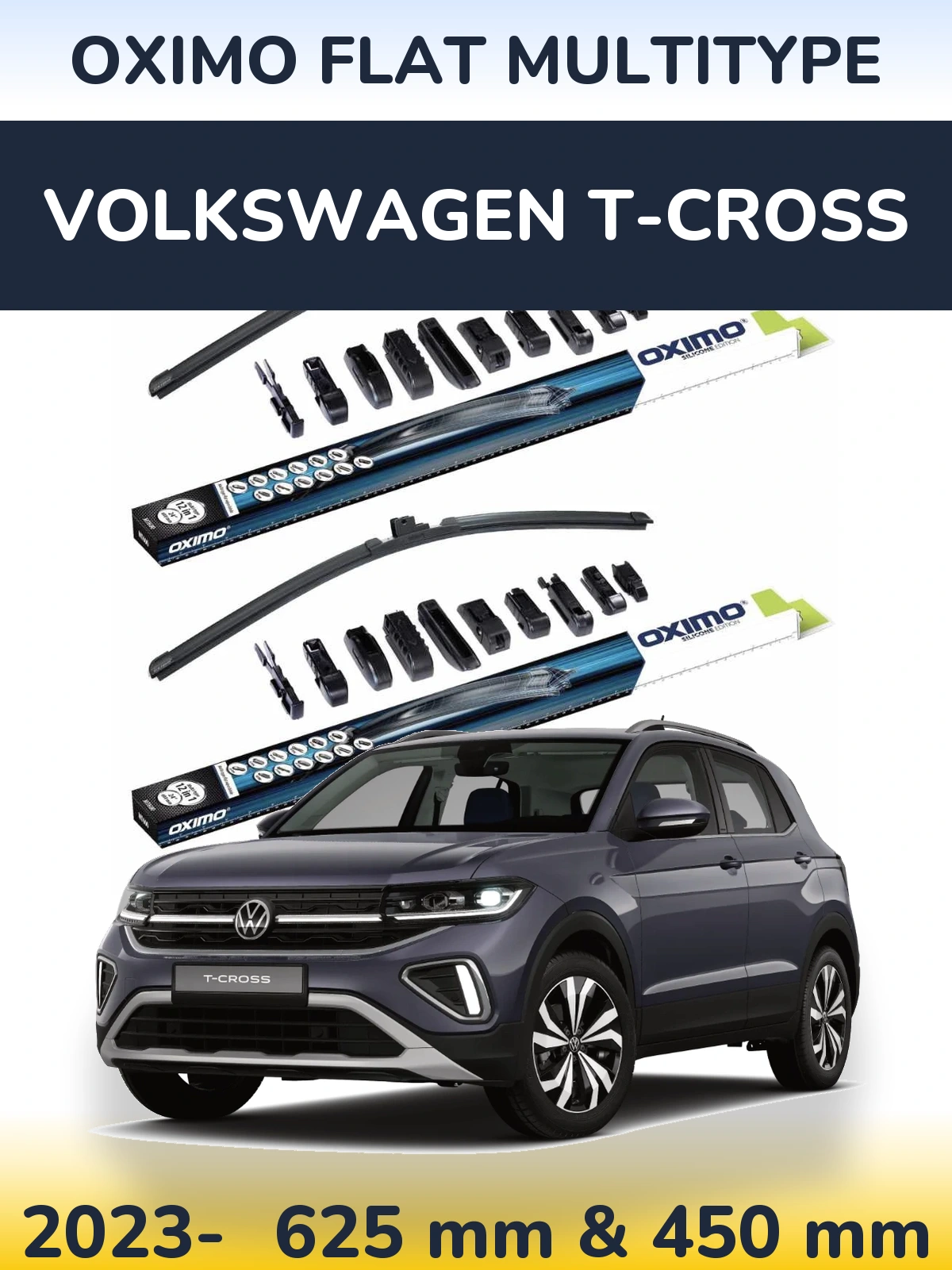 Sada předních stěračů Oximo Flat MultiType 600 a 450 mm pro Volkswagen T-Cross 2023-2026