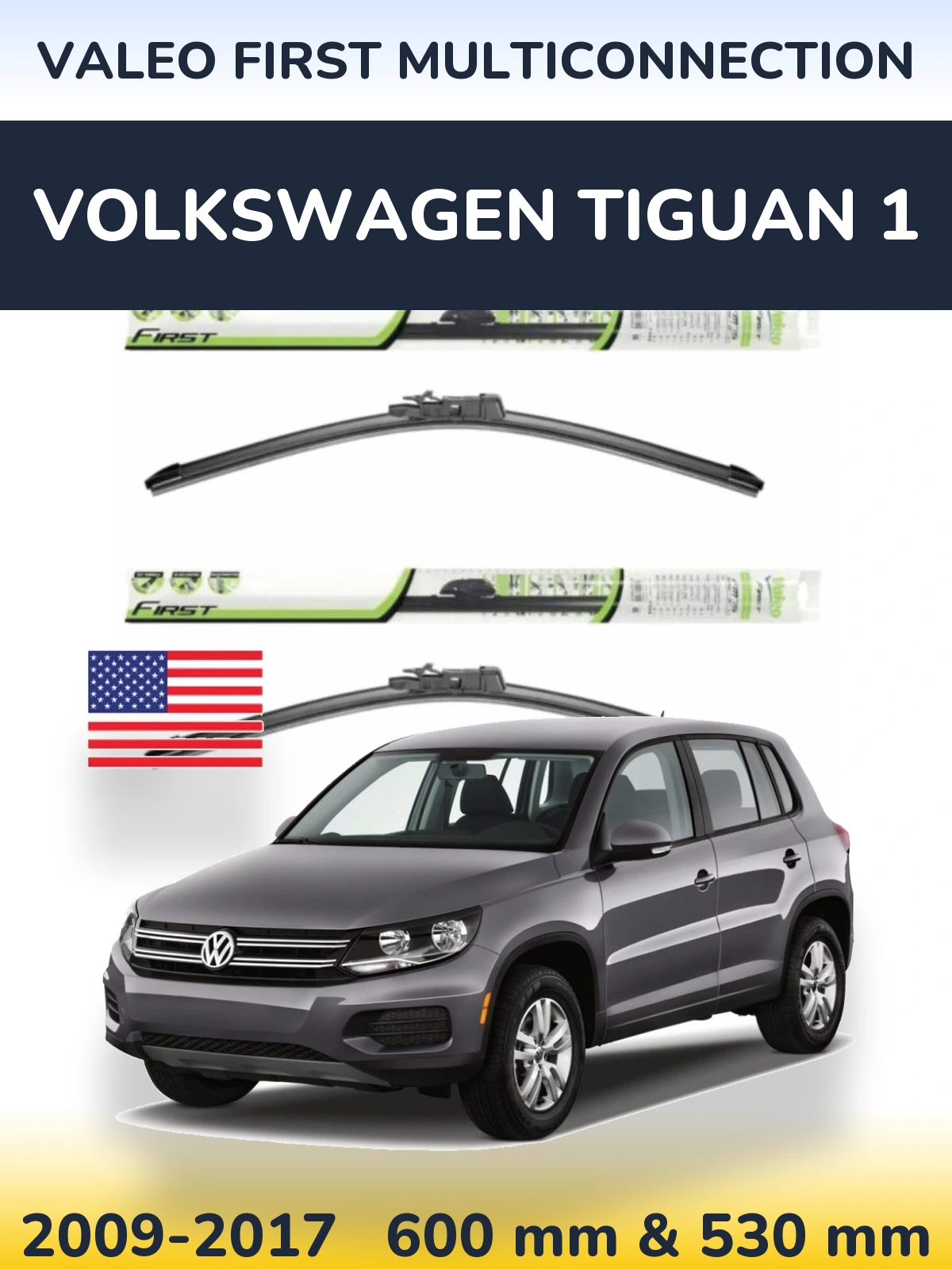 Sada předních stěračů Valeo First MultiConnection 600 a 530 mm pro Volkswagen Tiguan 1 2009-2017