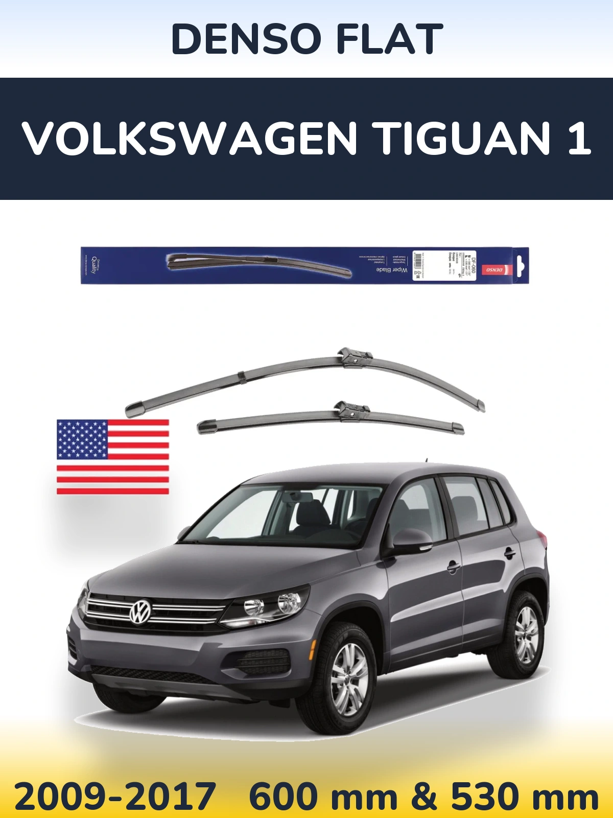 Sada předních stěračů Denso Flat 580 a 530 mm pro Volkswagen Tiguan 1 2009-2017