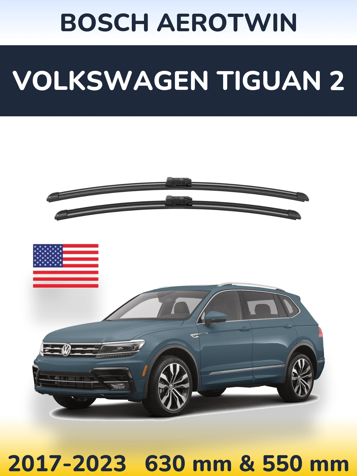 Комплект передніх щіток BOSCH AeroTwin 625 & 550 мм для Volkswagen Tiguan 2 2017-2023