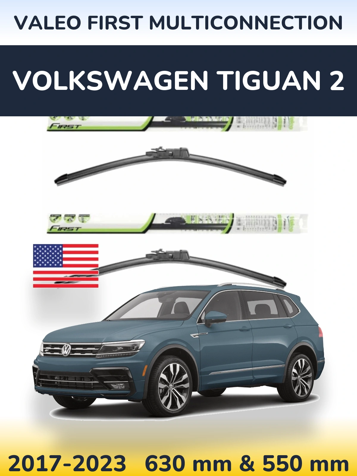 Sada předních stěračů Valeo First MultiConnection 600 a 550 mm pro Volkswagen Tiguan 2 2017-2023