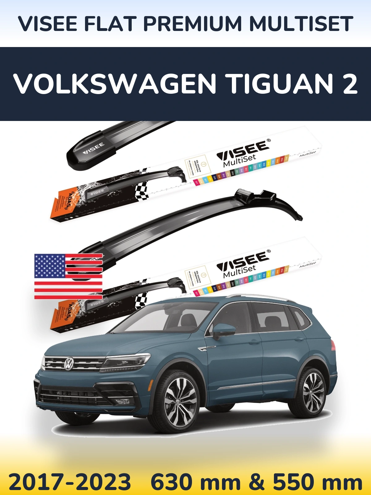 Sada předních stěračů VISEE FLAT PREMIUM MultiSet 630 a 550 mm pro Volkswagen Tiguan 2 2017-2023