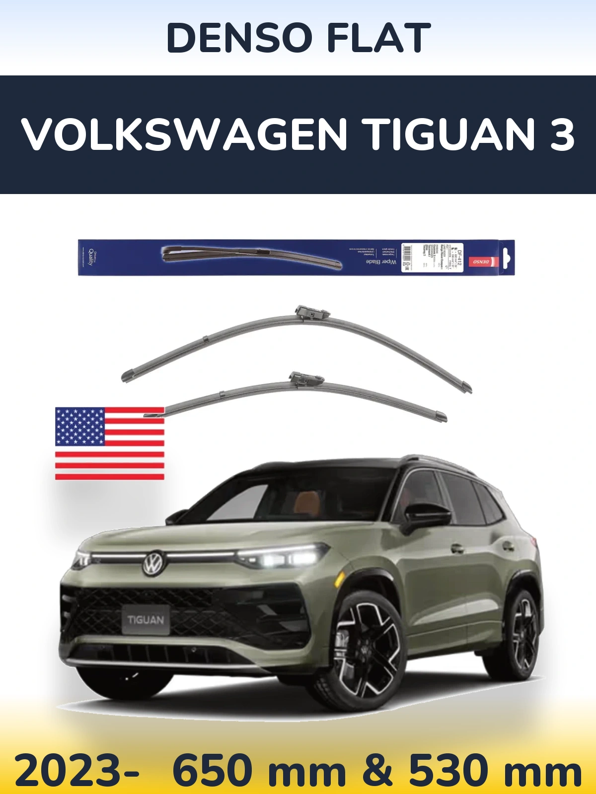 Комплект передніх щіток Denso Flat 650 & 530 мм для Volkswagen Tiguan 3 2023-2026