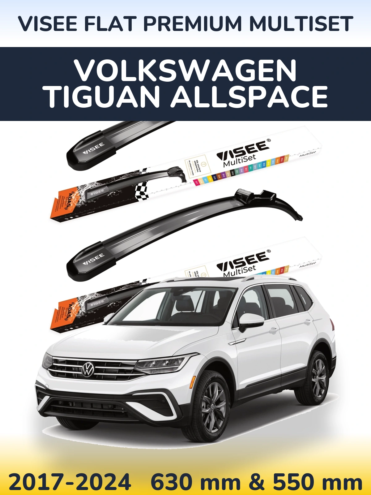 Sada předních stěračů VISEE FLAT PREMIUM MultiSet 630 a 550 mm pro Volkswagen Tiguan Allspace 2017-2024