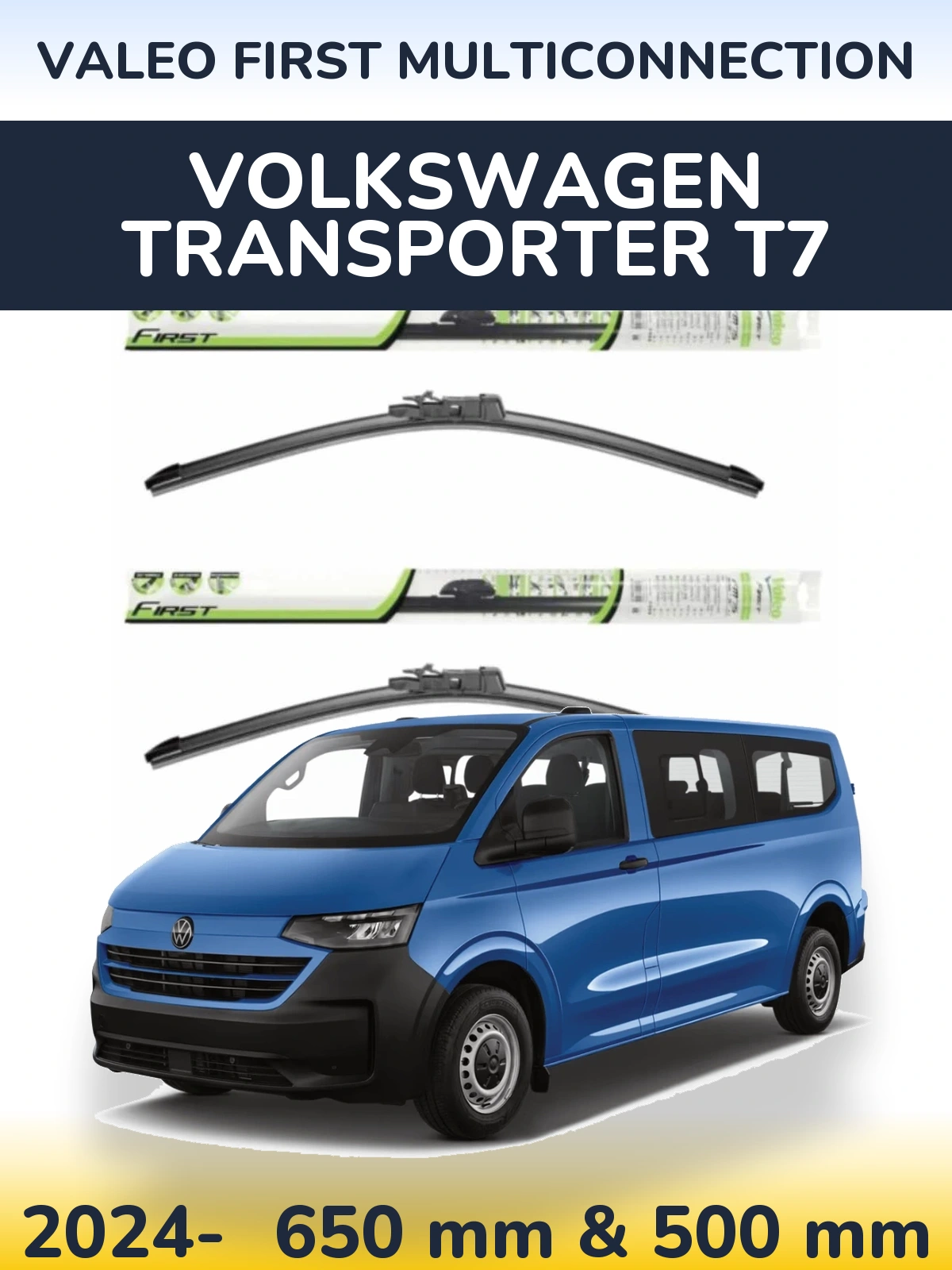 Sada předních stěračů Valeo First MultiConnection 650 a 500 mm pro Volkswagen Transporter T7 2024-2026