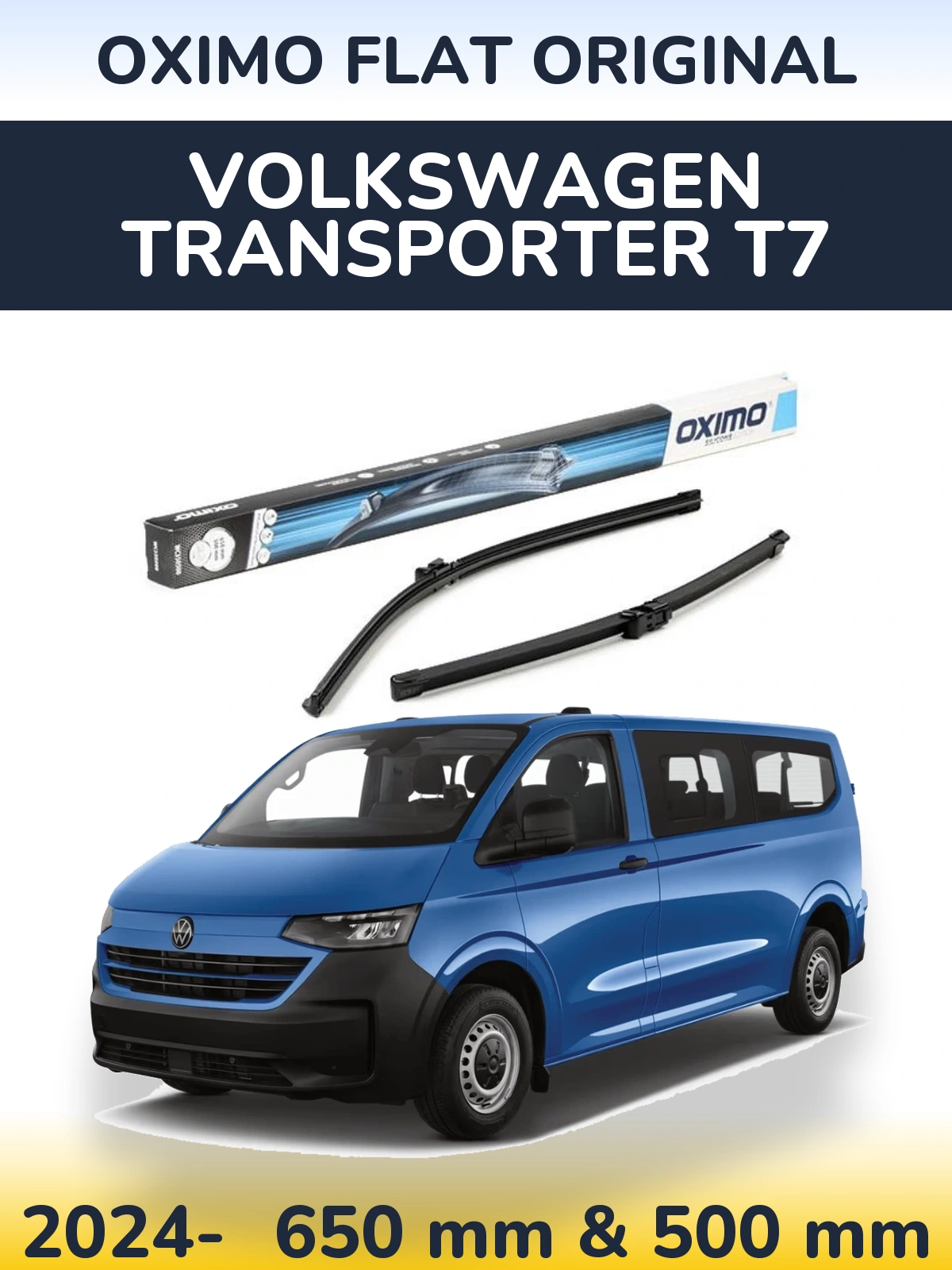 Sada předních stěračů Oximo Flat Original 650 a 500 mm pro Volkswagen Transporter T7 2024-2026