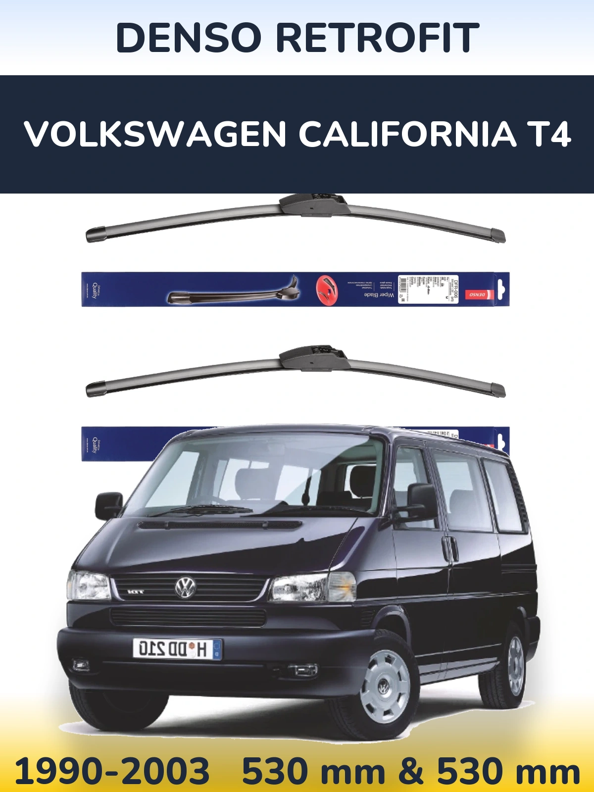 Sada předních stěračů Denso Retrofit 530 a 530 mm pro Volkswagen California T4 1990-2003