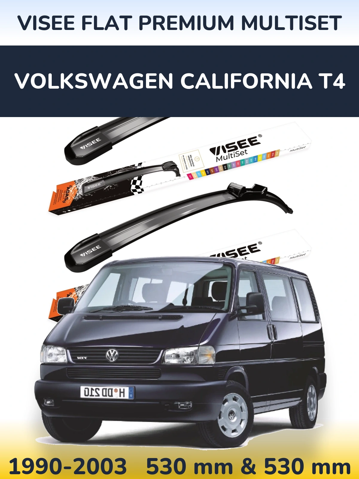 Sada předních stěračů VISEE FLAT PREMIUM MultiSet 530 a 530 mm pro Volkswagen California T4 1990-2003
