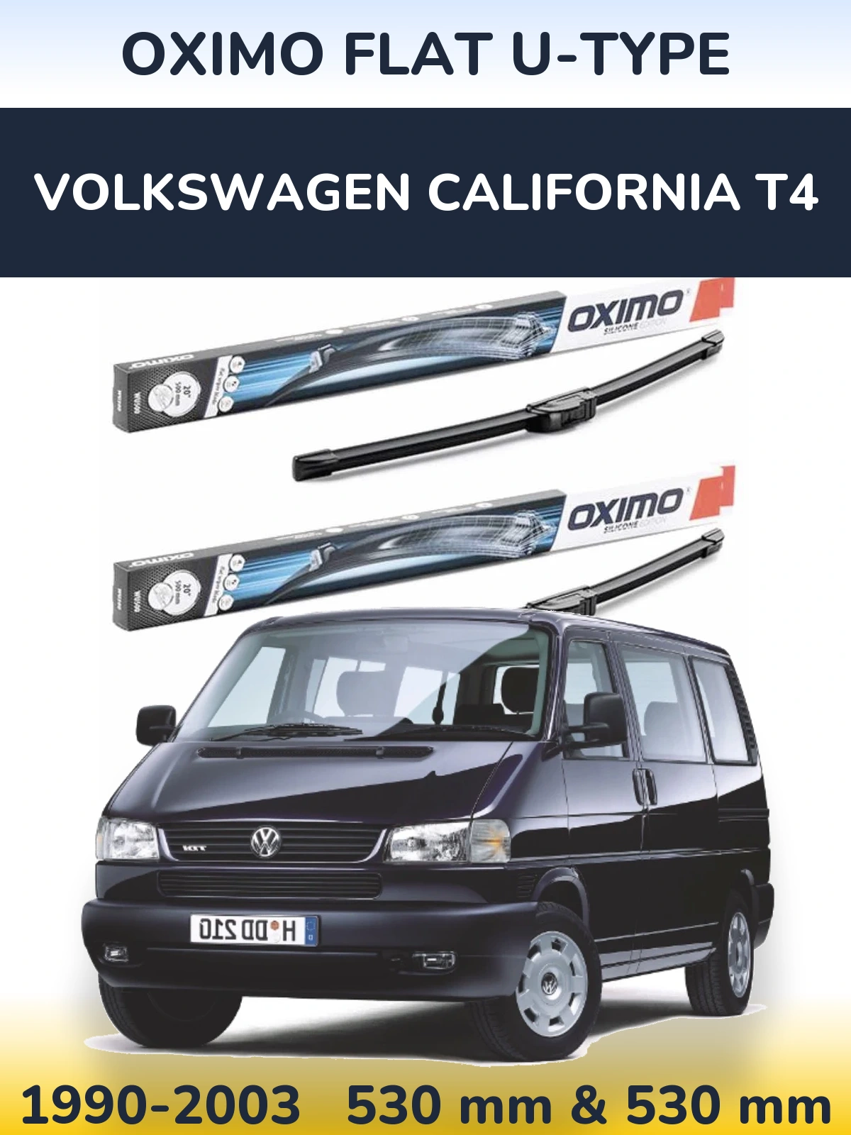 Sada předních stěračů Oximo Flat U-type 530 a 530 mm pro Volkswagen California T4 1990-2003