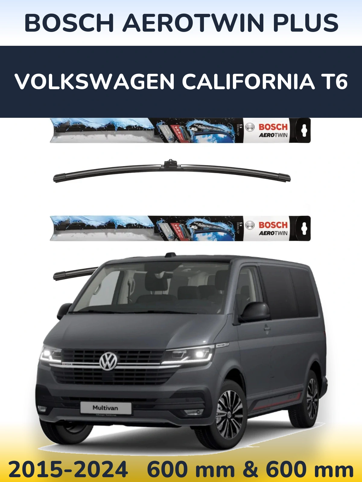 Комплект передніх щіток BOSCH AeroTwin Plus 600 & 600 мм для Volkswagen California T6 2015-2024