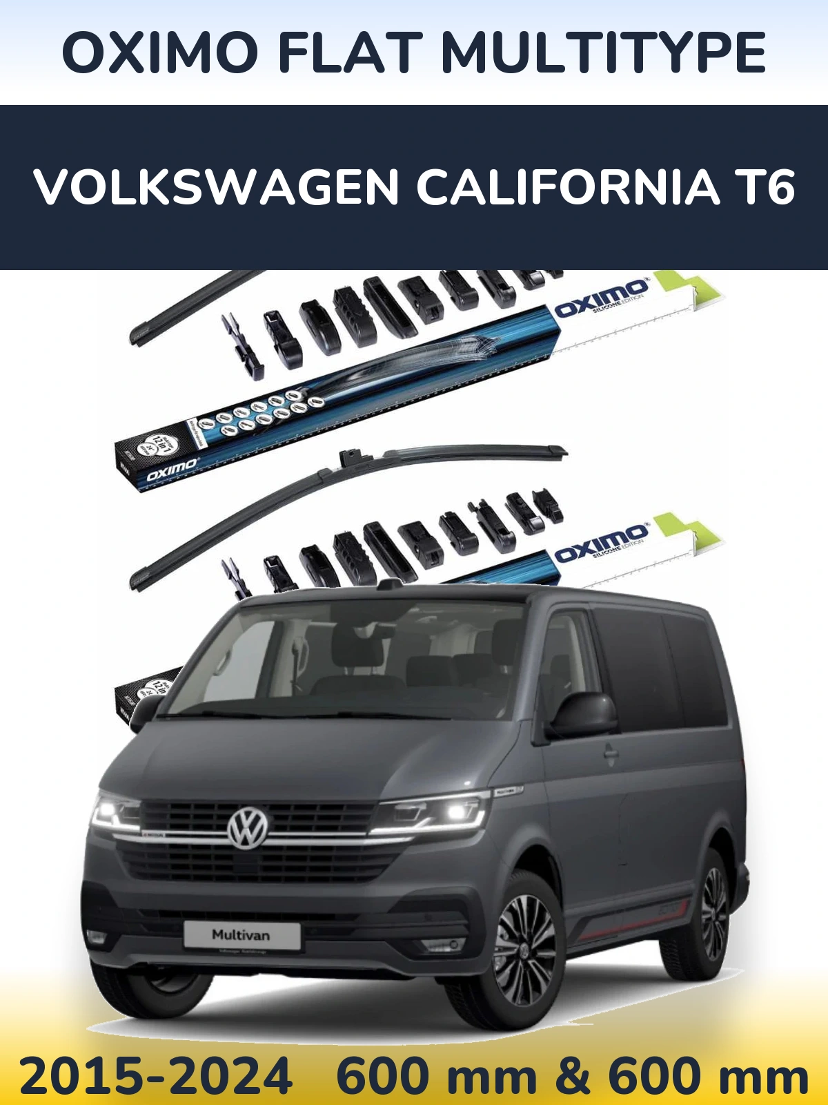 Sada předních stěračů Oximo Flat MultiType 600 a 600 mm pro Volkswagen California T6 2015-2024