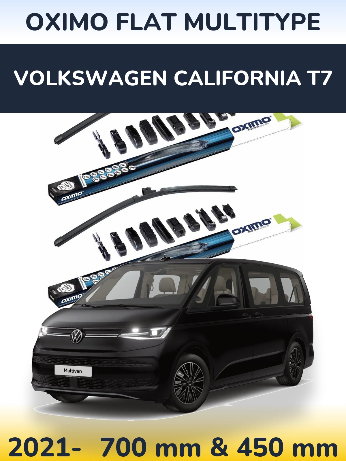Комплект передніх щіток Oximo Flat MultiТипe 700 & 450 мм для Volkswagen California T7 2021-2026