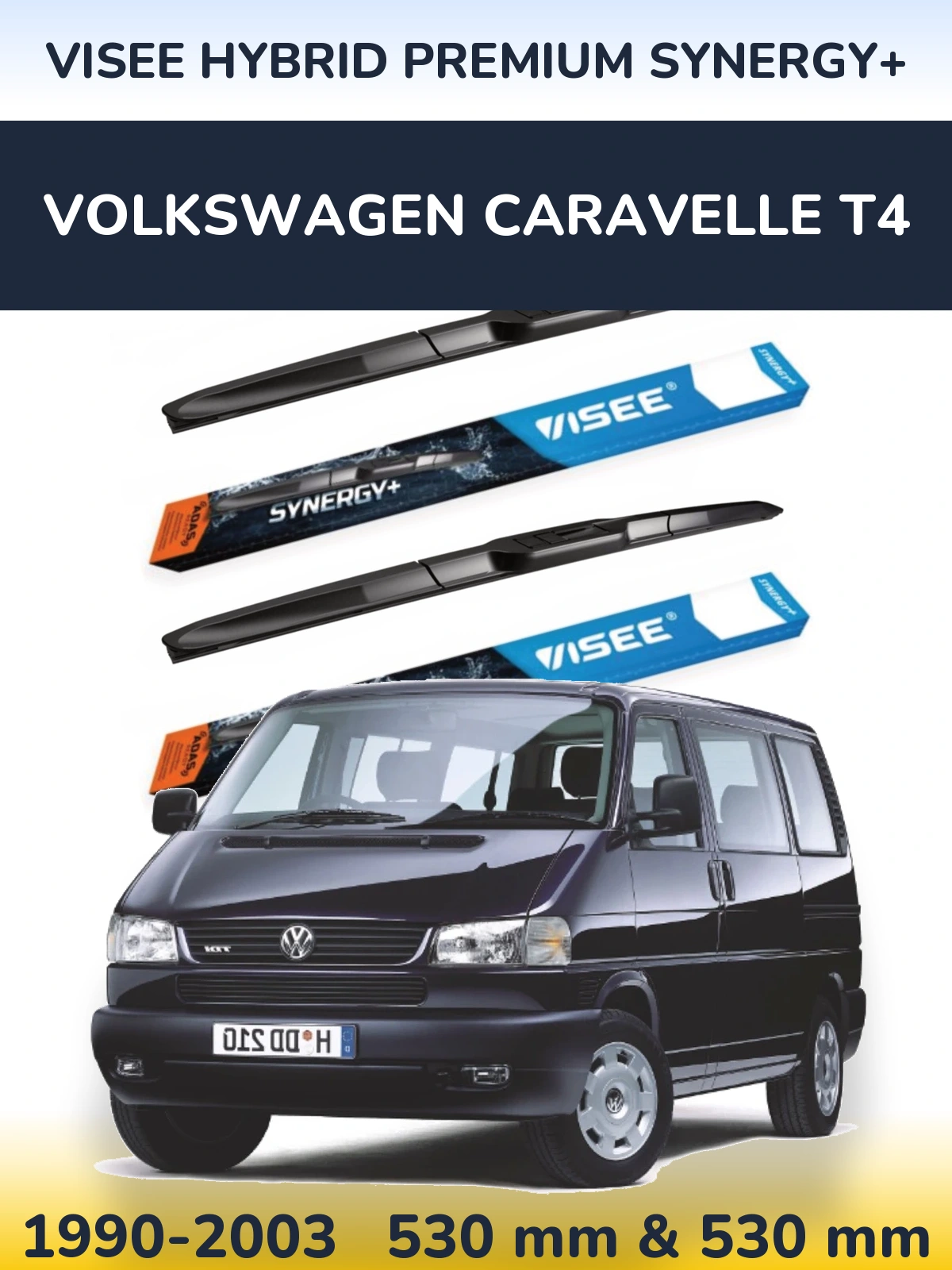 Sada předních stěračů VISEE HYBRID PREMIUM SYNERGY+ 530 a 530 mm pro Volkswagen Caravelle T4 1990-2003