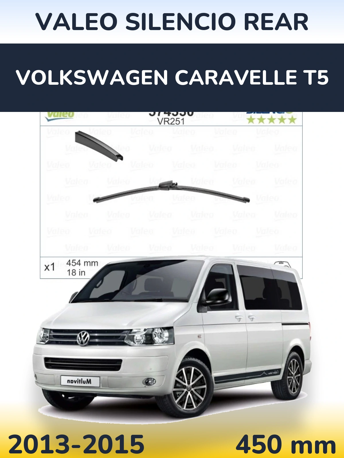 Zadní stěrač Valeo Silencio Rear 454 mm pro Volkswagen Caravelle T5 2013-2015