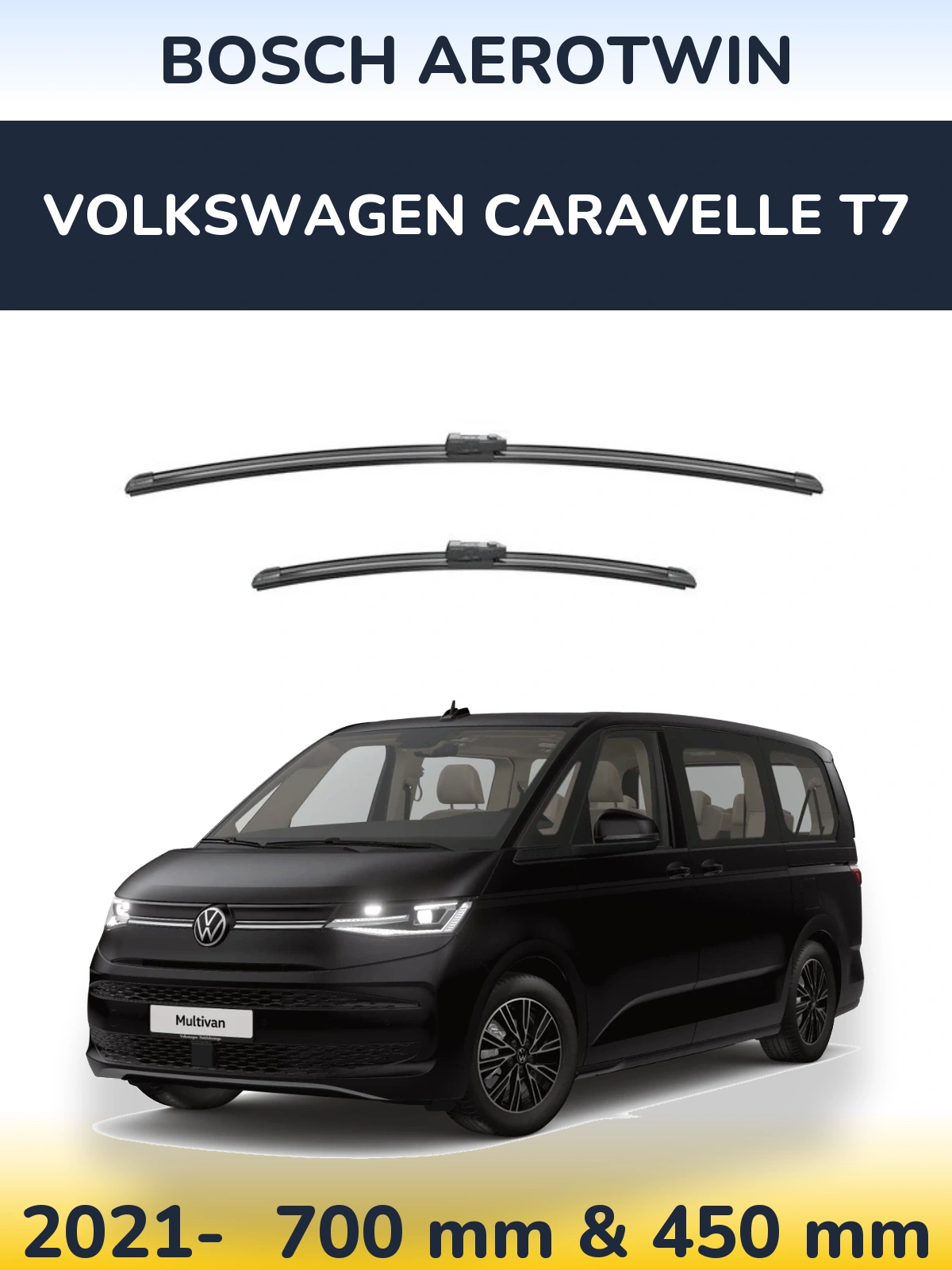 Комплект передніх щіток BOSCH AeroTwin 700 & 450 мм для Volkswagen Caravelle T7 2021-2026